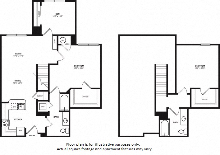 Floor plan for 3 beds, 2 baths, 1241 sqft